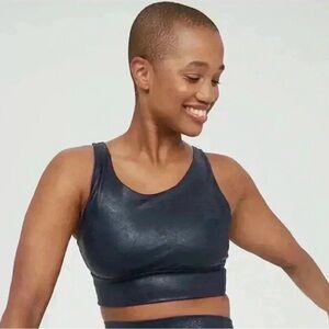Aerie OFFLINE Hugger Crackle Sports Bra, Steel Blue, Faux Leather, S